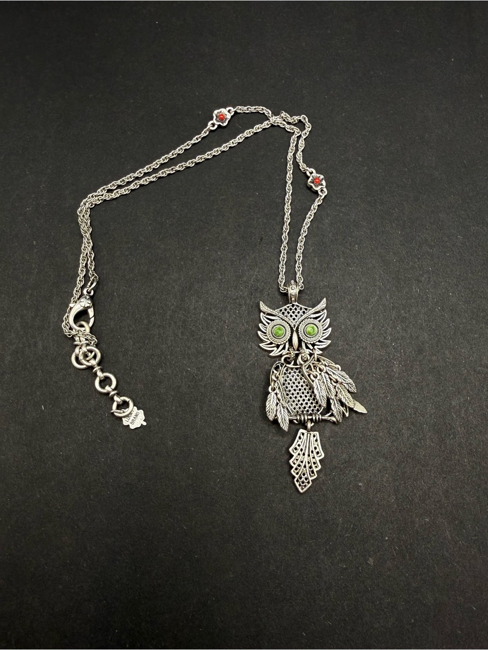 Lucky Brand Silver-Tone Owl Necklace with Green Eye Accents